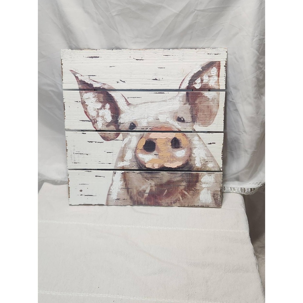 Rustic Pig Painting on Slatted Wood Pallet 14X14 Farmhouse Wall Art Decor